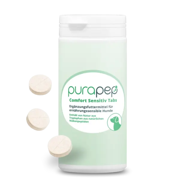 purapep Comfort Sensitiv Tabs, Dose mit hellgrünem Etikett, 3 Tabs, Futterergänzung für Hunde