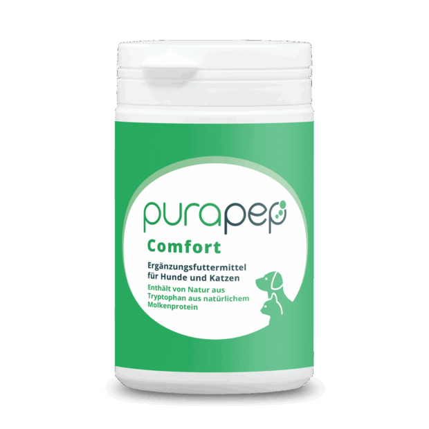 purapep Comfort mit Tryptophan und B-Vitaminen, Bierhefe, Futterergänzung für Hunde und Katzen zur Entspannung, 100g